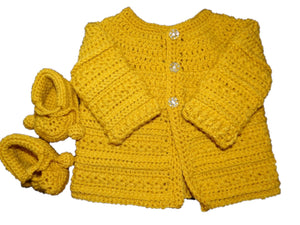 Csenge Anna Baby Cardigan and Booties - Mustard Yellow